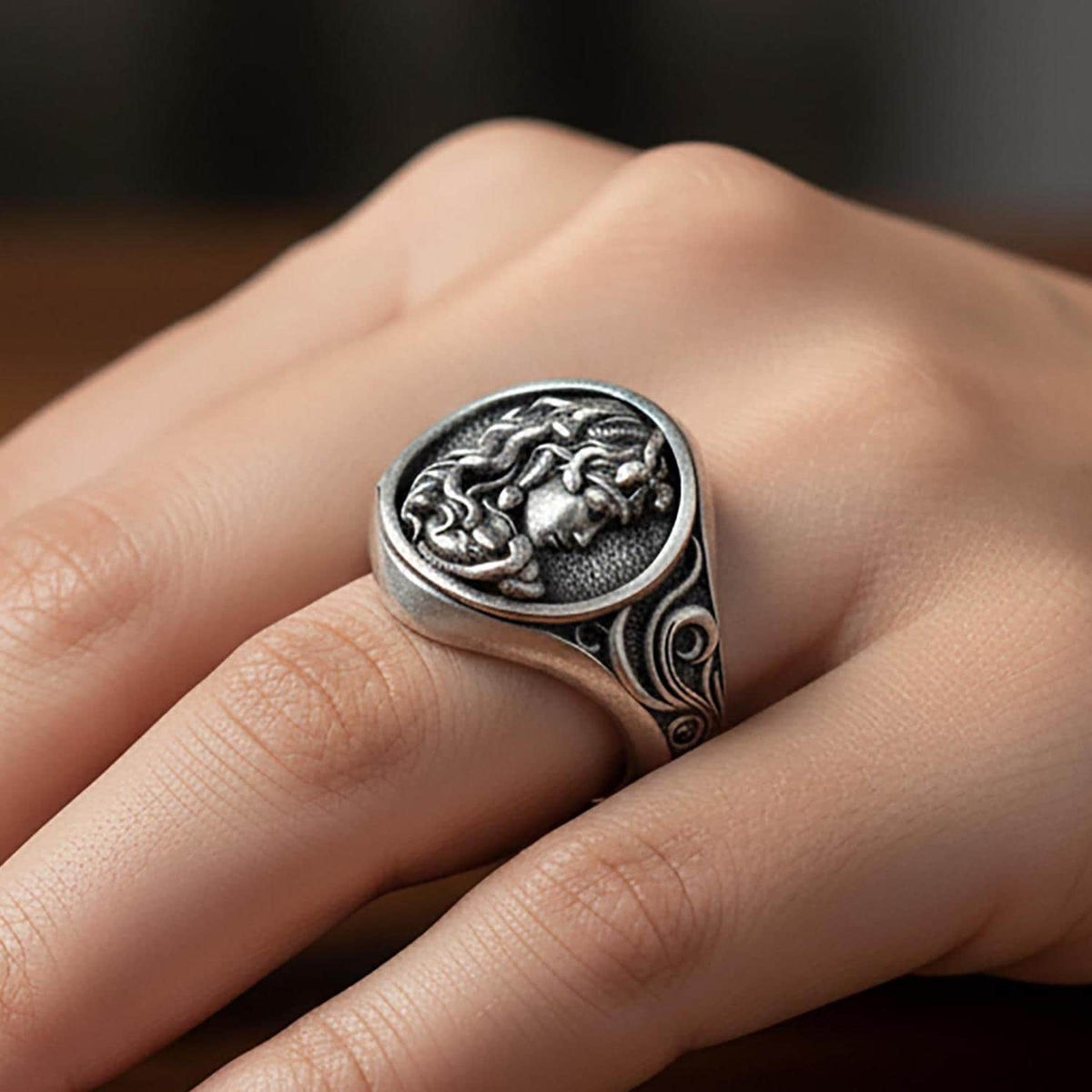 Sterling Silver Medusa Ring, Greek Mythology Jewelry, Ancient Coin Ring