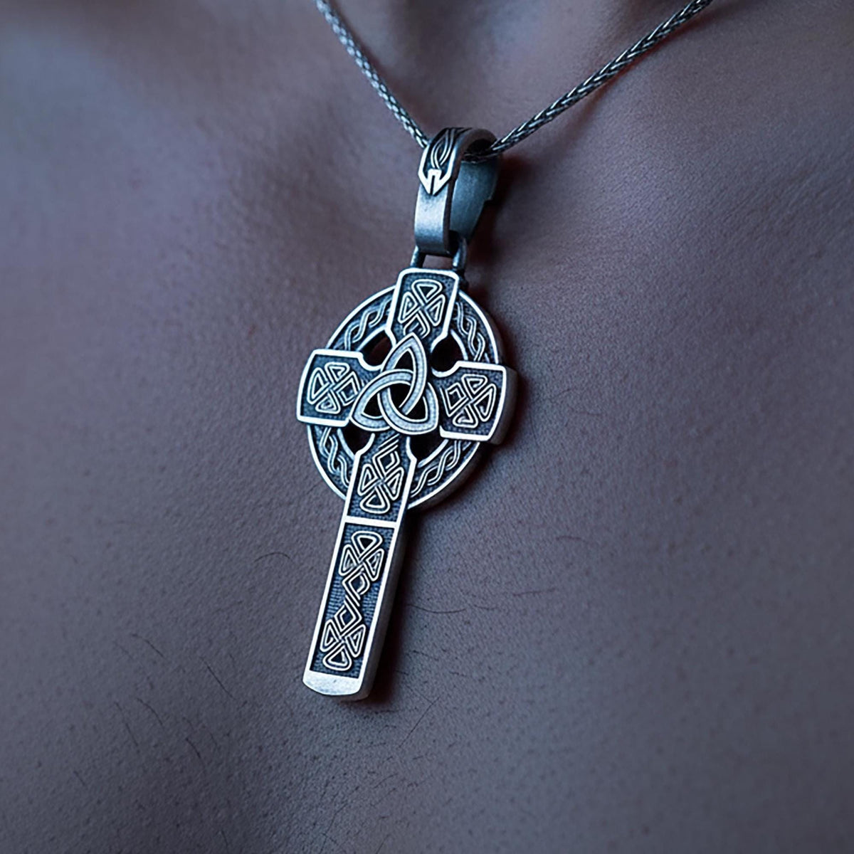 Sterling Silver Celtic Cross Pendant, Trinity Knot, Irish Jewelry