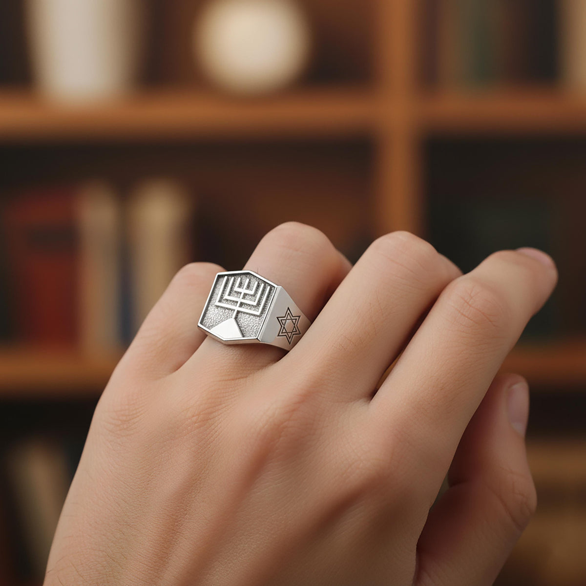 Sterling Silver Menorah Ring, Israel Emblem, Jewish Heritage