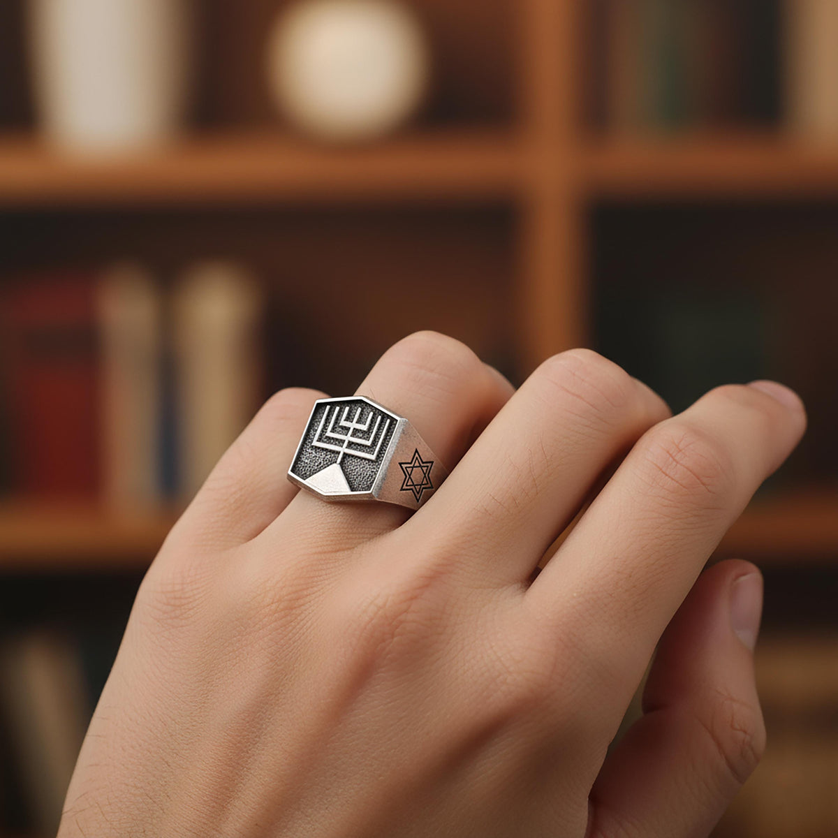 Sterling Silver Menorah Ring, Israel Emblem, Jewish Heritage