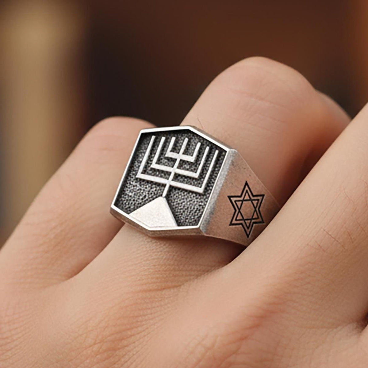 Sterling Silver Menorah Ring, Israel Emblem, Jewish Heritage