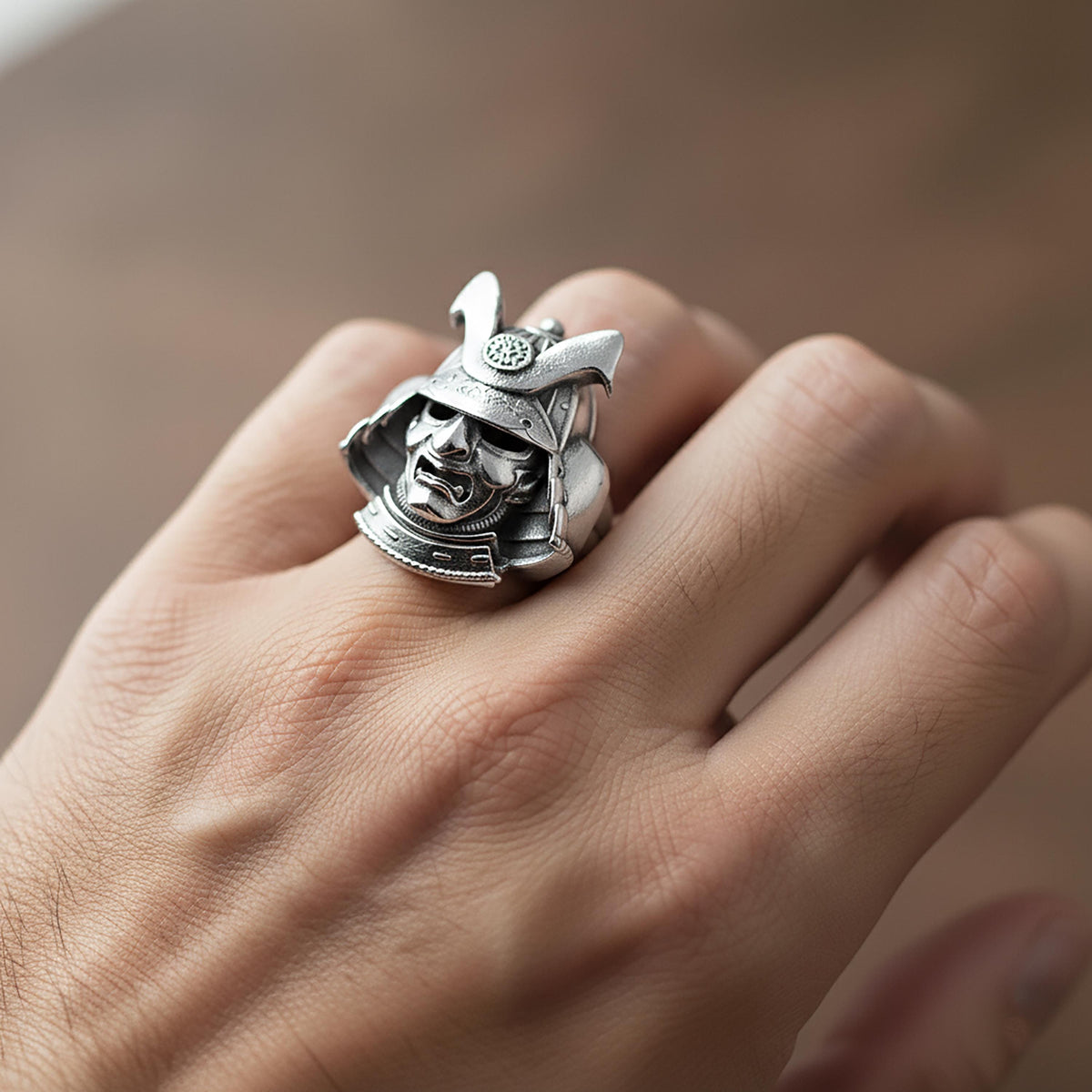 Sterling Silver Samurai Ring, Warrior Mens Jewelry