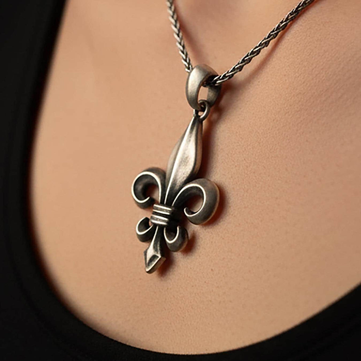 Sterling Silver Fleur De Lis Necklace, Medieval Heraldic Pendant