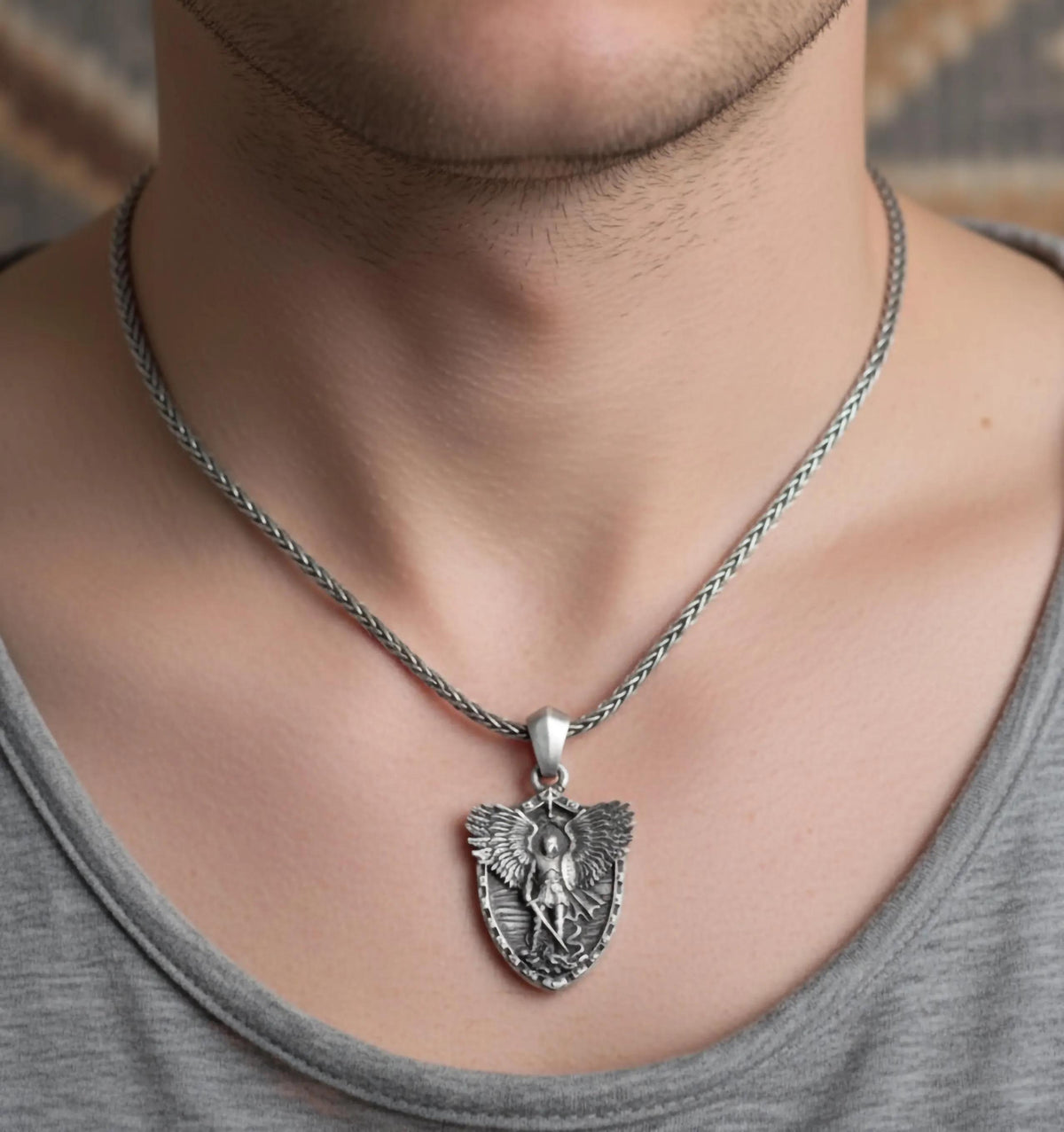 Handmade Saint Michael Pendant, 925 Sterling Silver Archangel Necklace