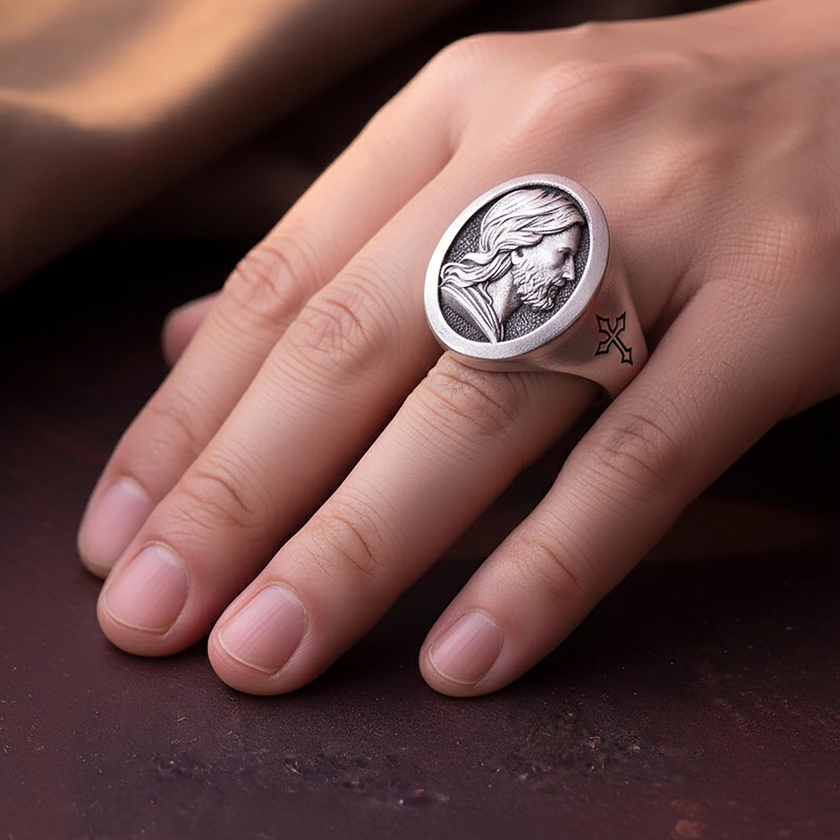 Sterling Silver Jesus Christ Ring, Handmade Religious Signet
