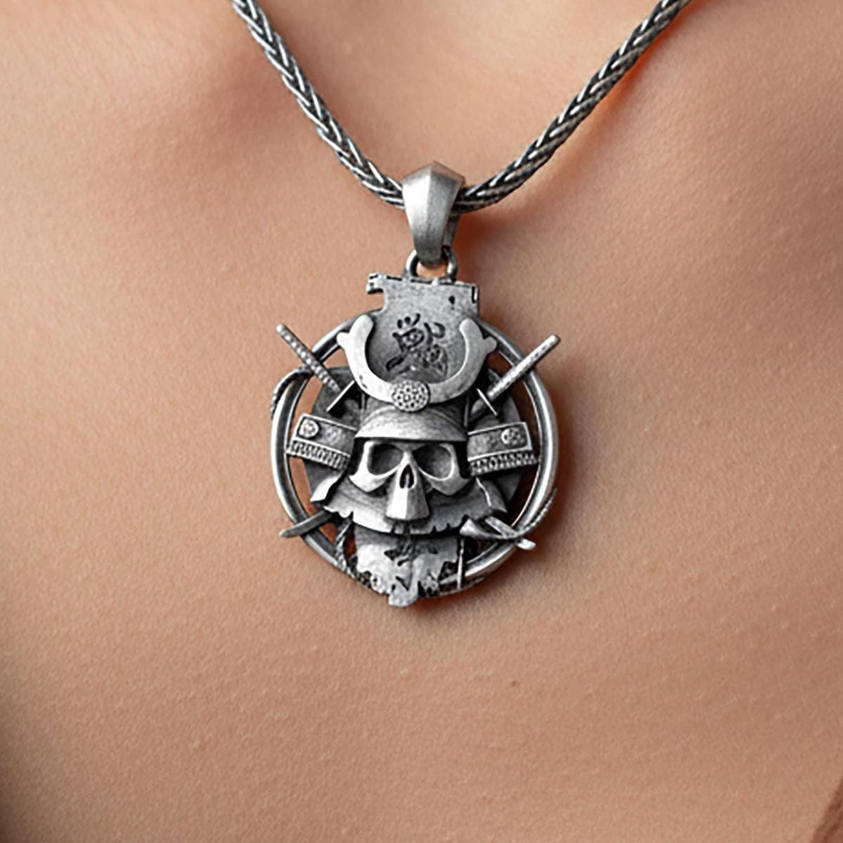 Sterling Silver Oni Mask Pendant – Dragon Samurai Amulet Necklace