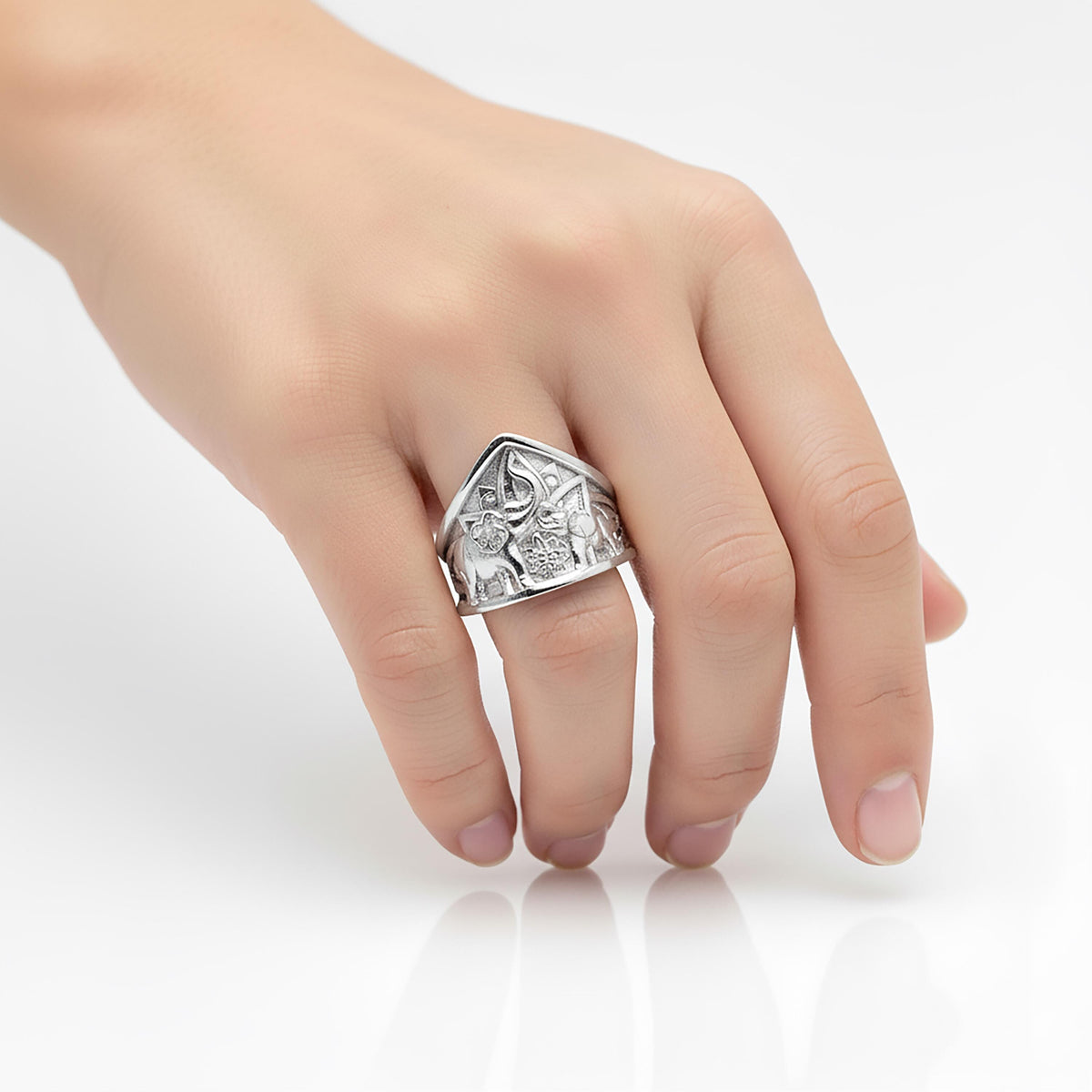 Sterling Silver Hindu Elephant Ring, Asian Inspired Jewelry