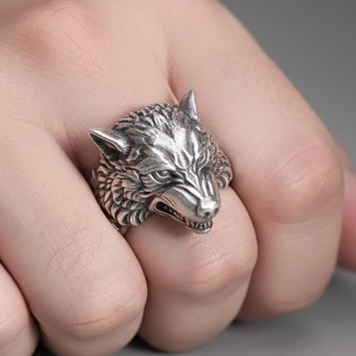 Handmade Sterling Silver Wolf Head Ring, Animal Signet Jewelry