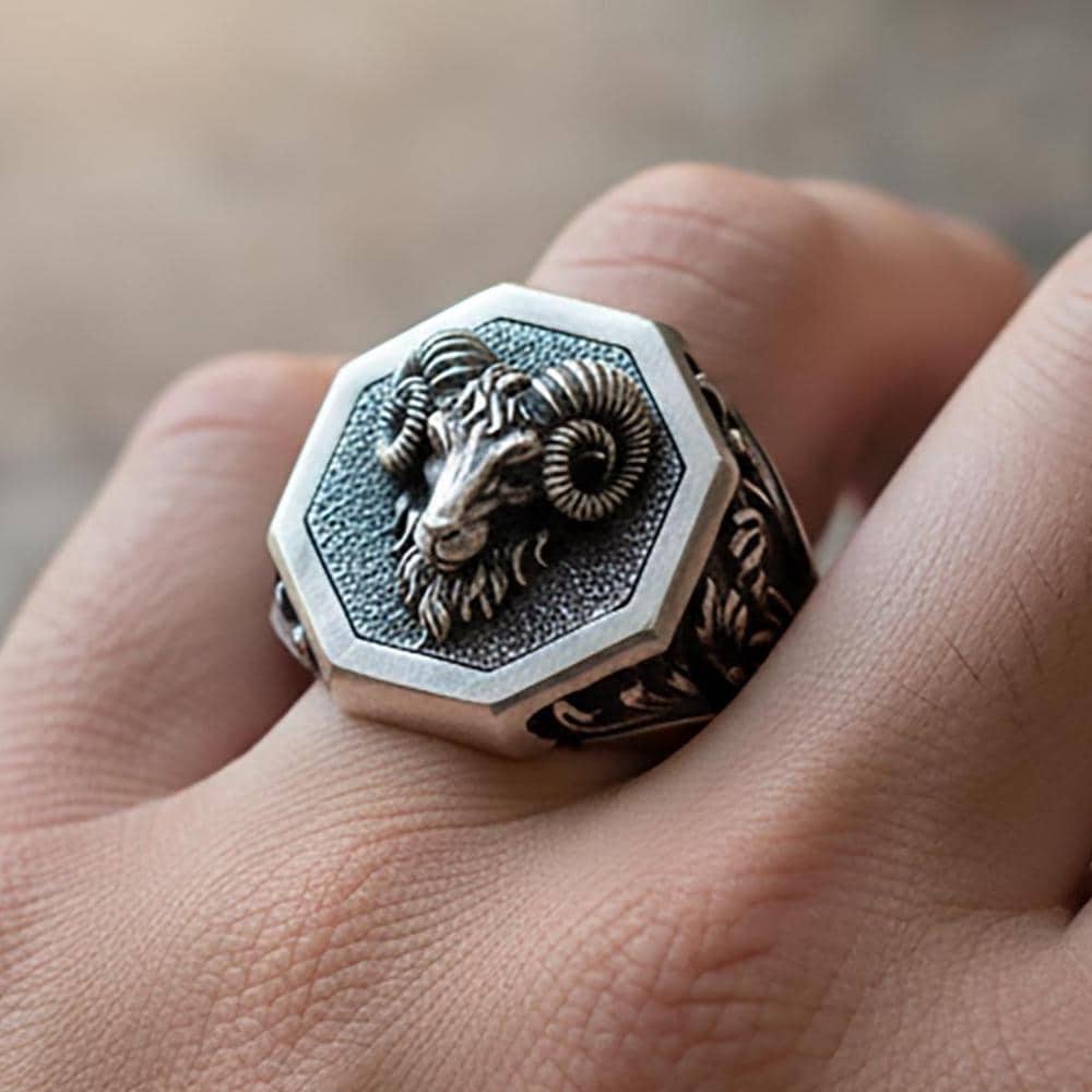 Sterling Silver Aries Ring, Ram Head, Zodiac Jewelry