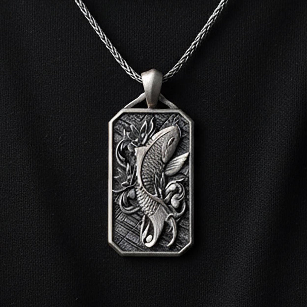 Koi Engraved Sterling Silver Necklace, Asian Carp Pendant