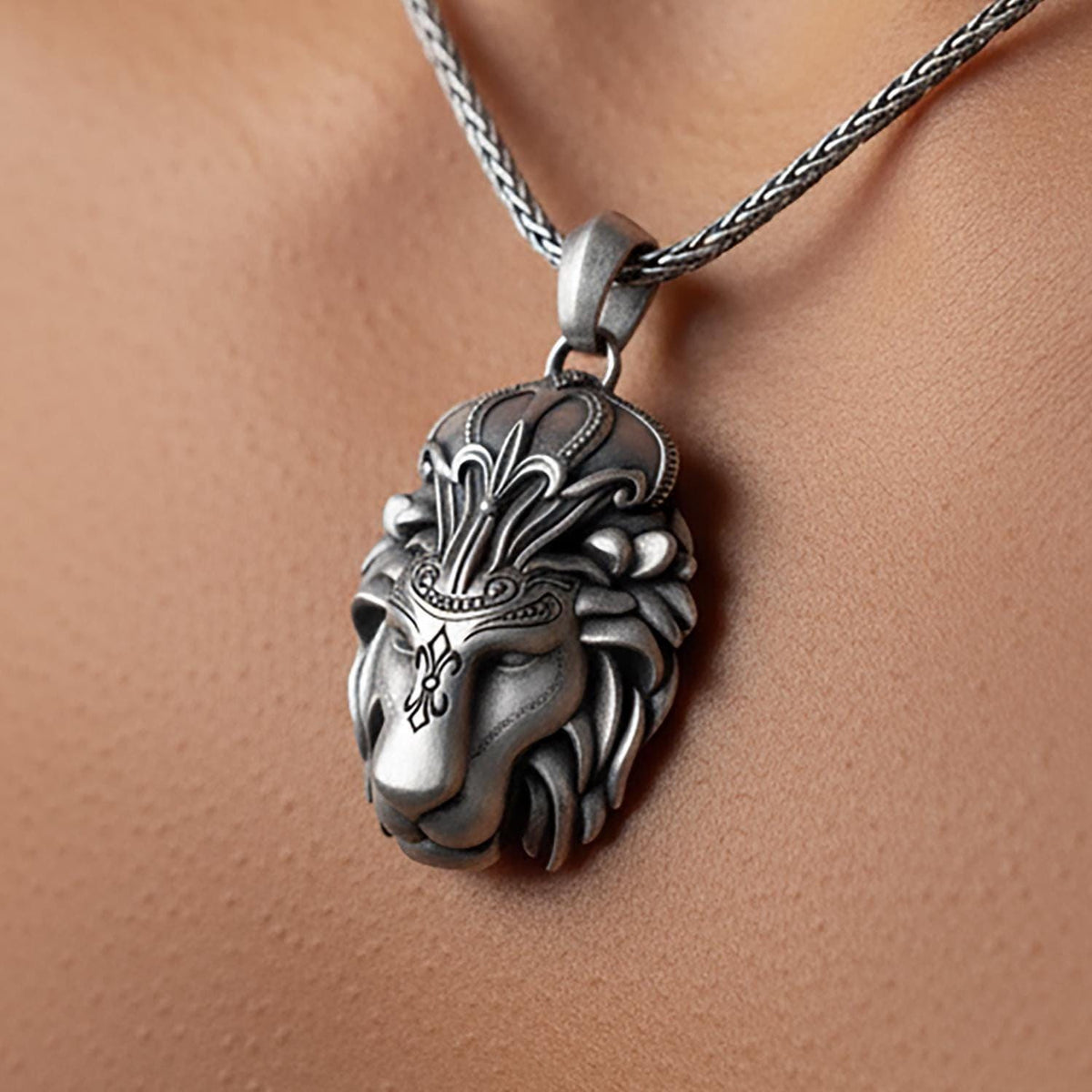 Vintage Lion Head Necklace - 925 Sterling Silver Pendant