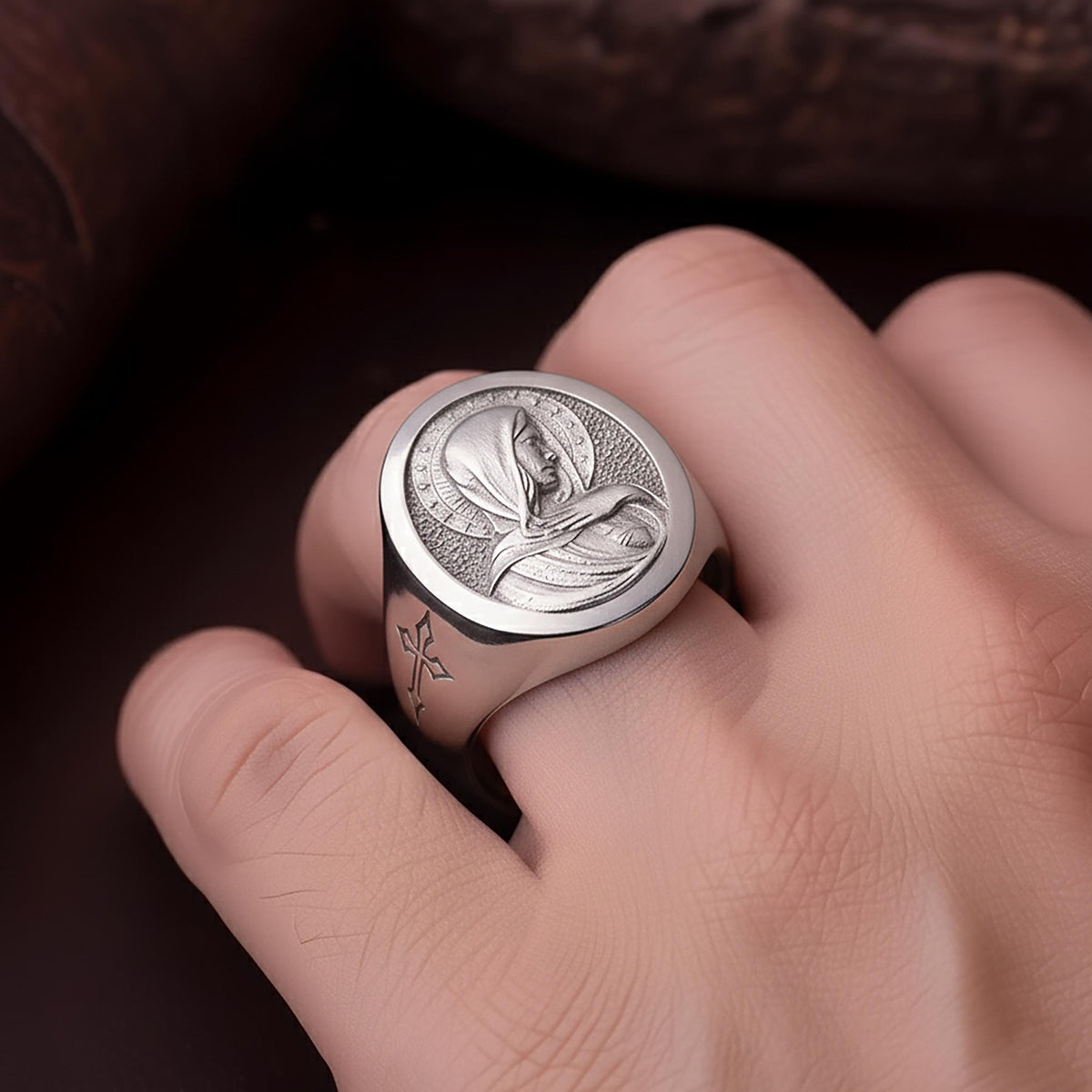 Sterling Silver Saint Mary Signet Ring – Religious Catholic Jewelry