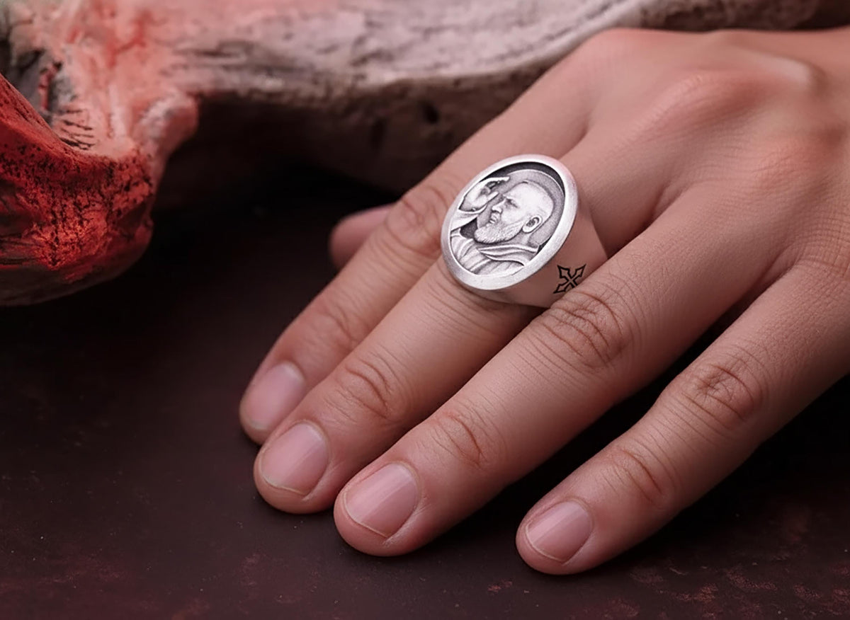 Padre Pio Sterling Silver Signet Ring – Catholic Jewelry, Spiritual Gift