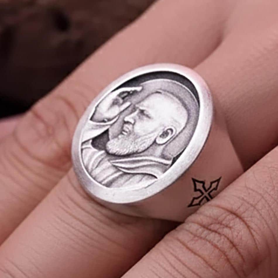 Padre Pio Sterling Silver Signet Ring – Catholic Jewelry, Spiritual Gift