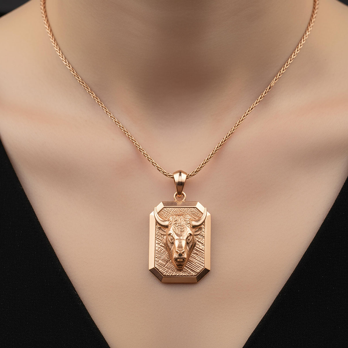 Sterling Silver Bull Head Pendant Necklace, Engravable Taurus Jewelry