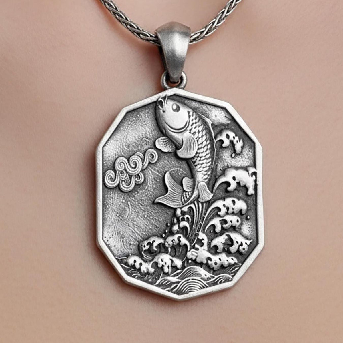Sterling Silver Koi Fish Pendant Necklace, Handmade Amulet