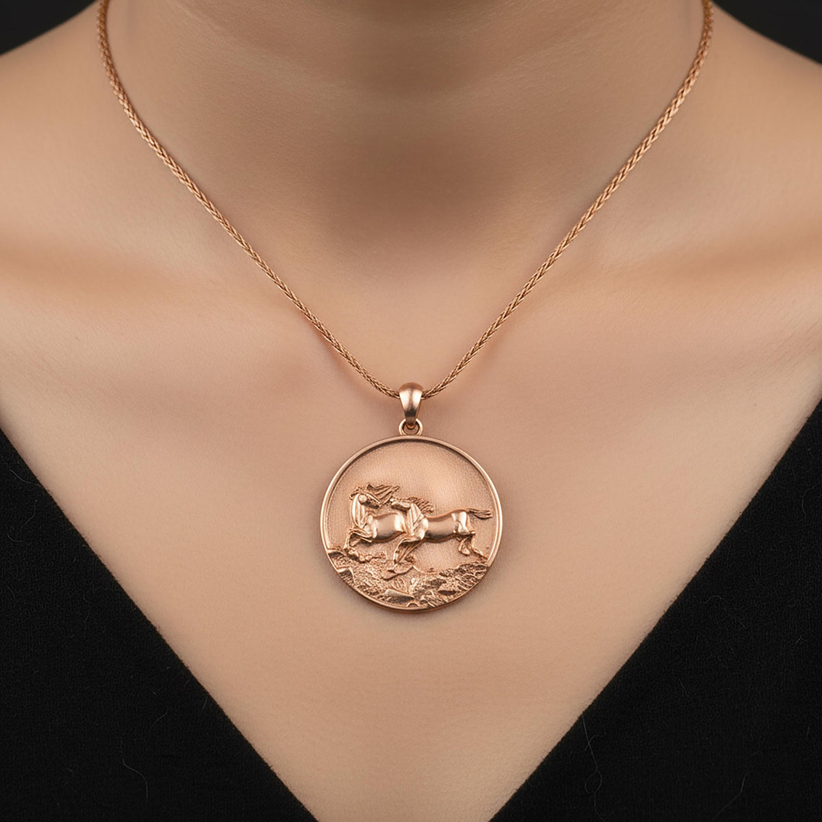 Sterling Silver Running Horse Pendant – Equestrian Medallion Necklace