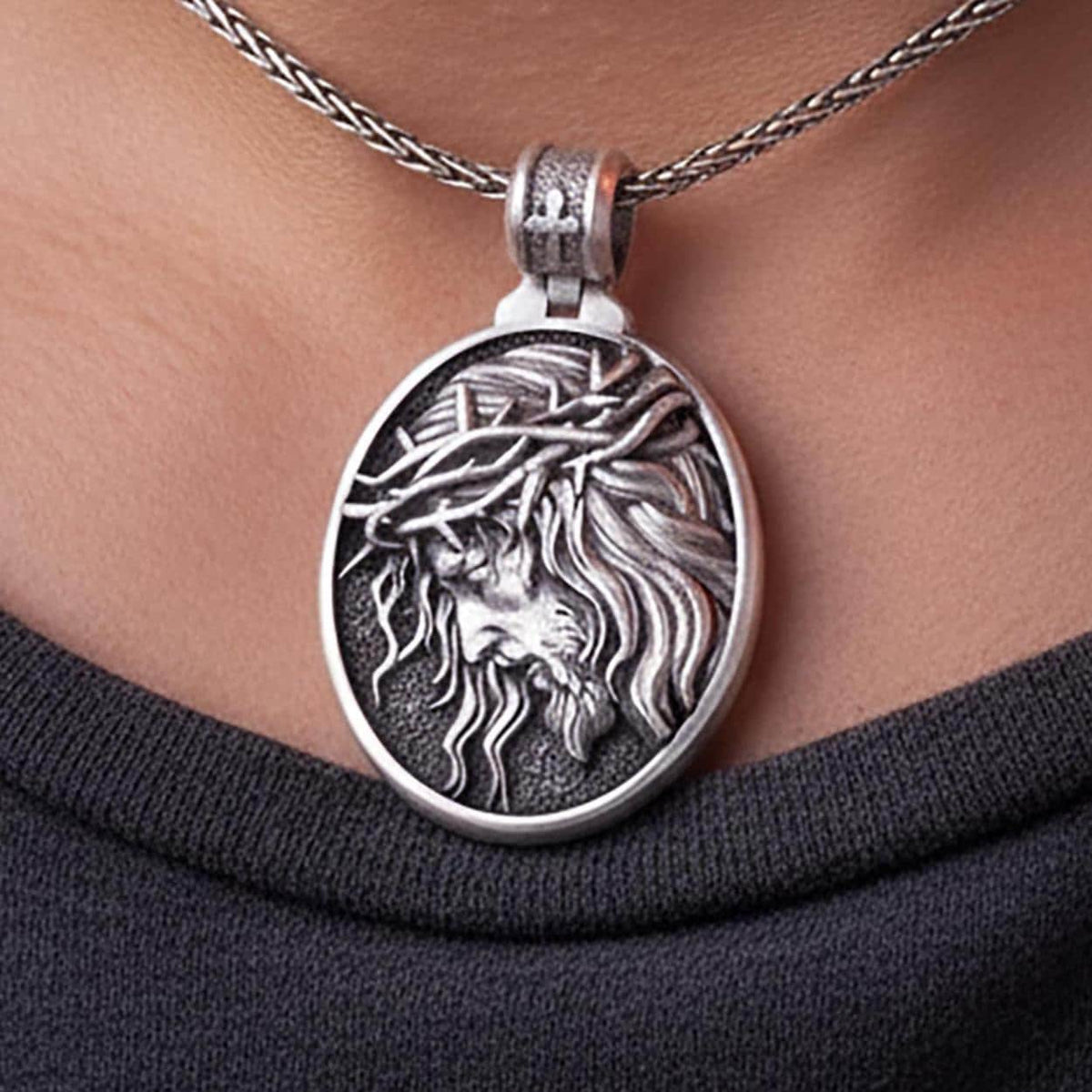 Sterling Silver Jesus Crown of Thorns Pendant – Christian Necklace