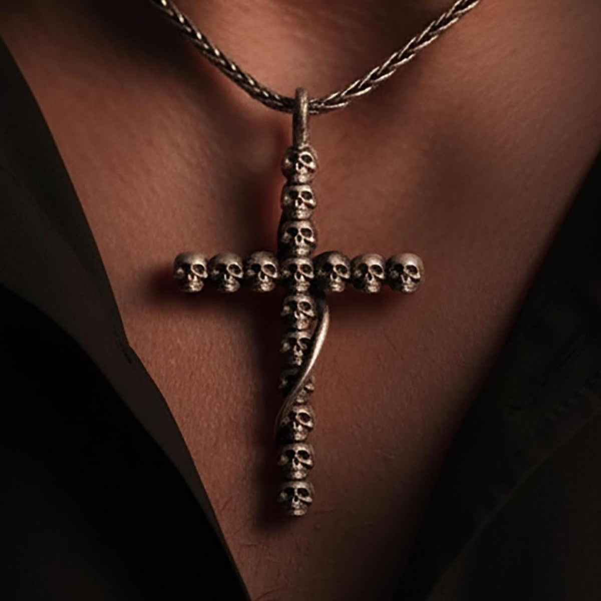 Sterling Silver Skull Cross Necklace, Gothic Biker Pendant