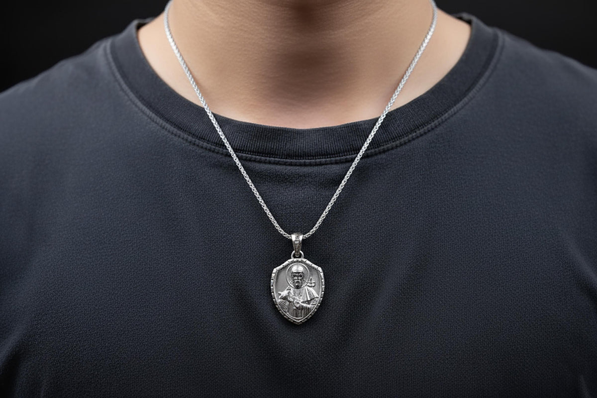 Sterling Silver St. Francis Shield Pendant – Patron Saint of Animals