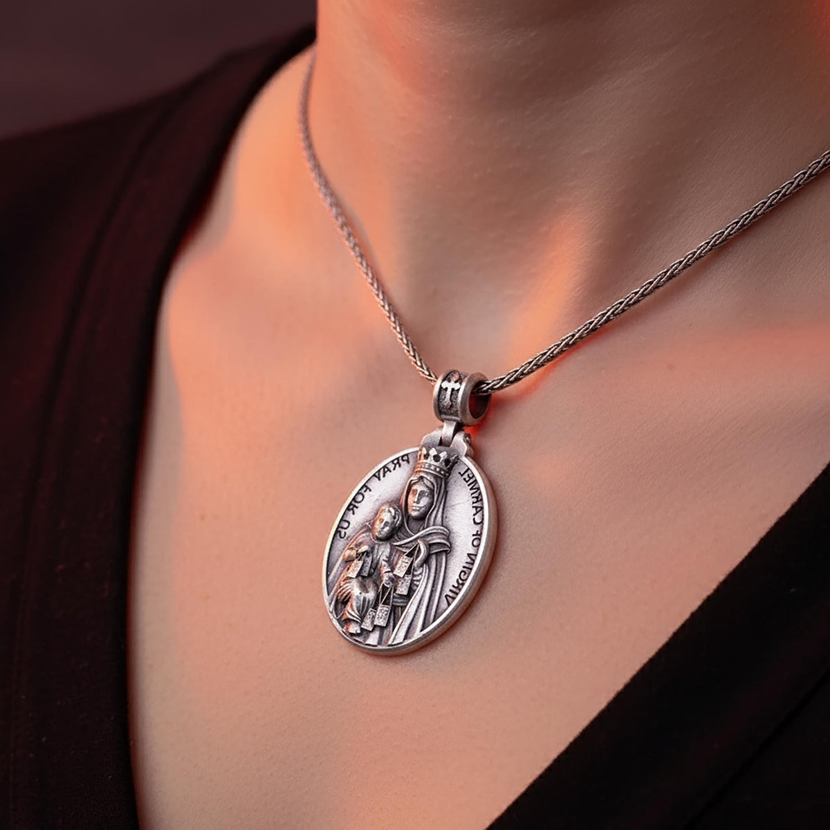 Sterling Silver Virgen del Carmen Pendant – Catholic Protection Medal