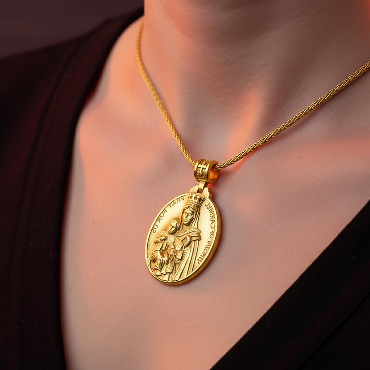 Sterling Silver Virgen del Carmen Pendant – Catholic Protection Medal