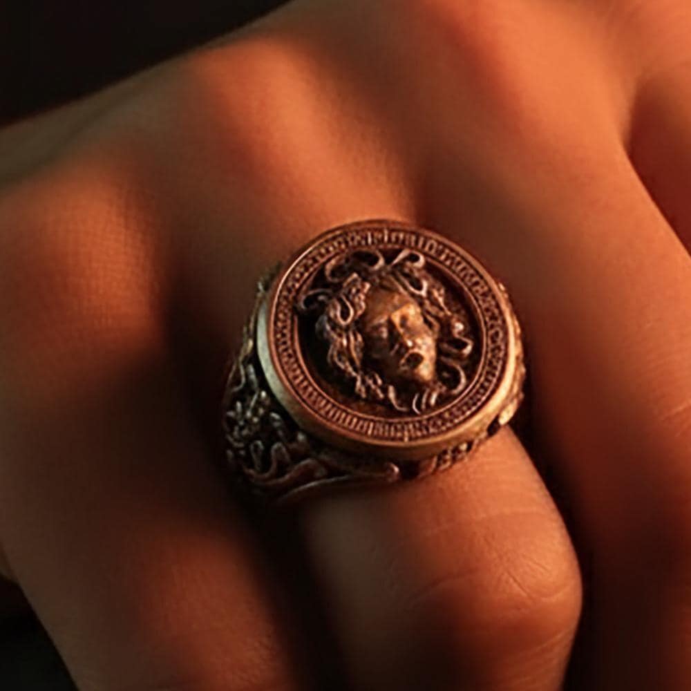 Sterling Silver Medusa Ring, Serpent Adorned, Greek Mythology Jewelry