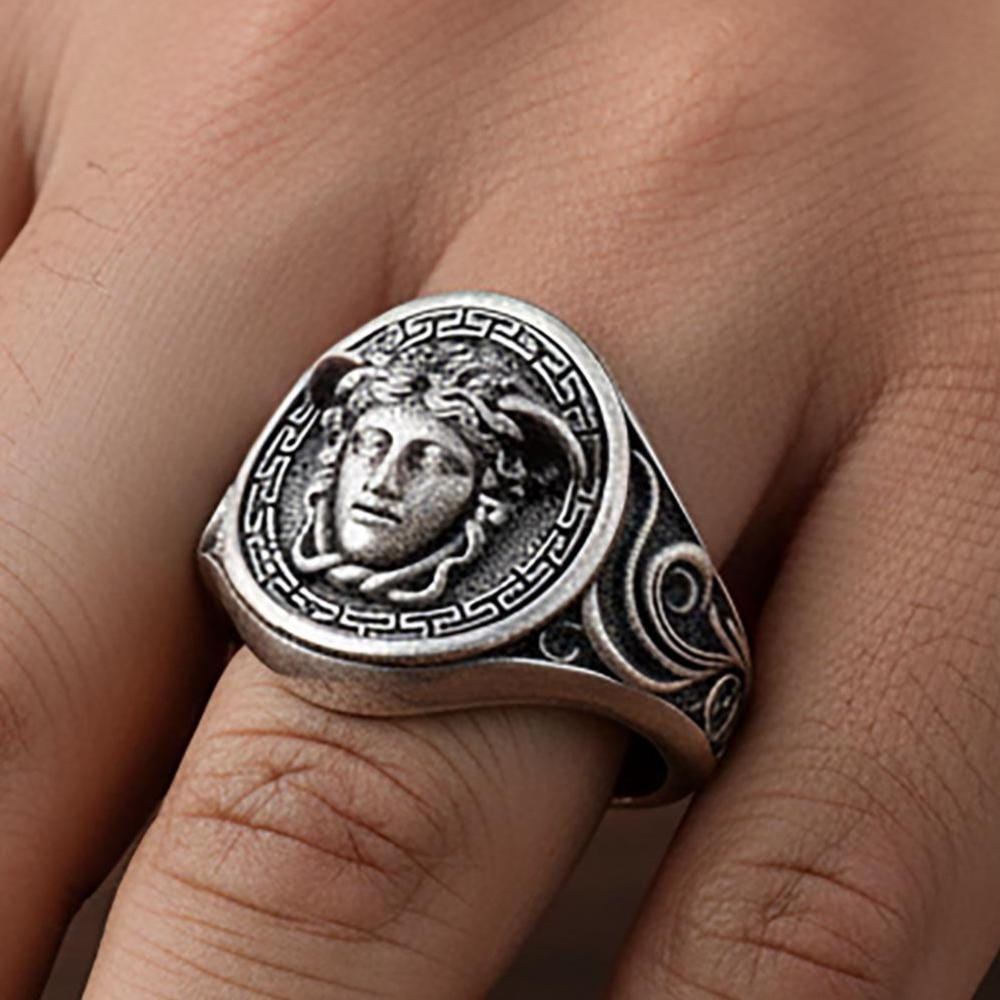 Sterling Silver Medusa Ring, Greek Mythology Serpent Jewelry