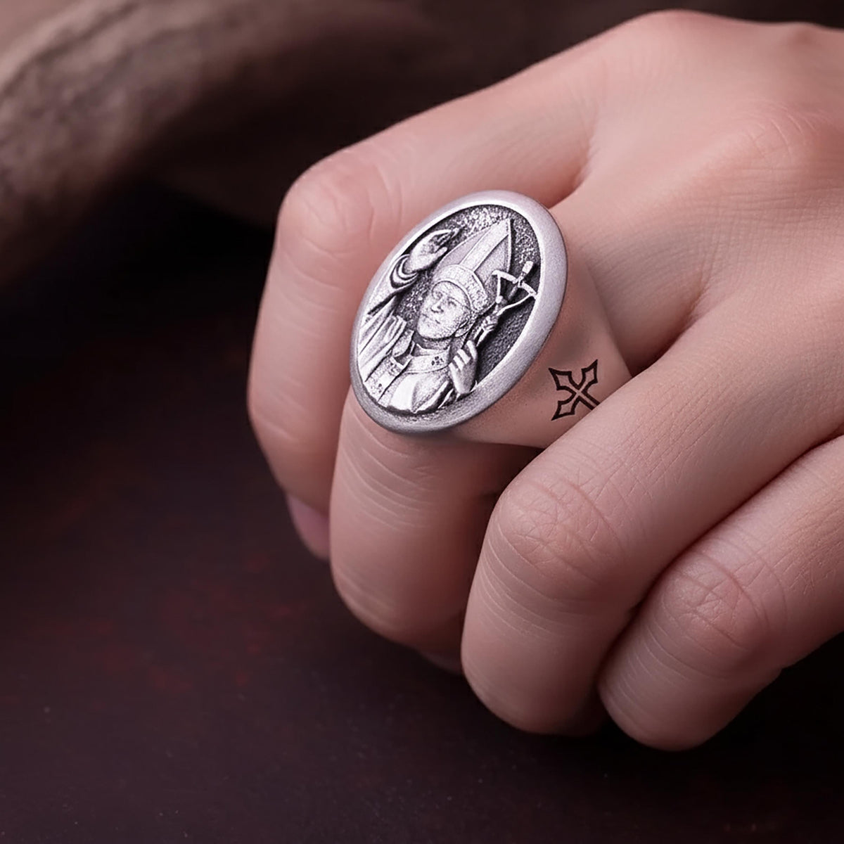 St. John Paul II Sterling Silver Signet Ring - Catholic Jewelry