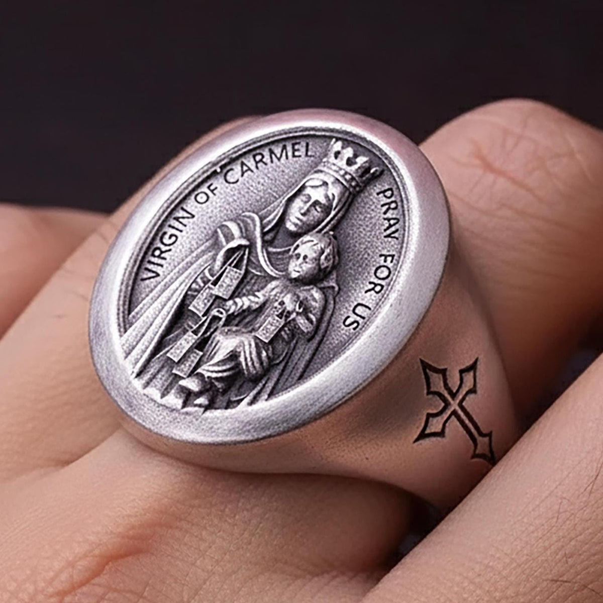 Virgen del Carmen Sterling Silver Signet Ring – Catholic Jewelry