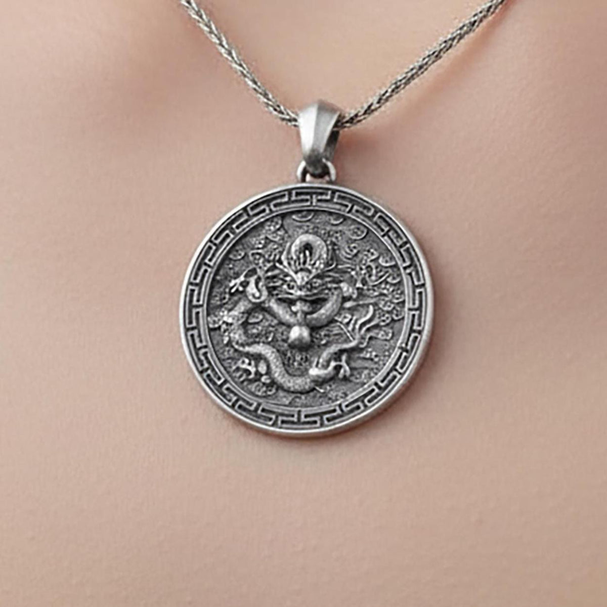 Chinese Dragon Pendant Necklace, Sterling Silver Asian Jewelry