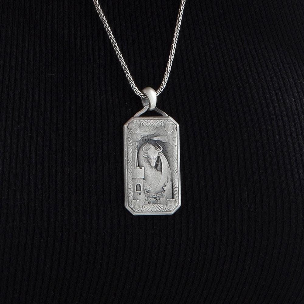 Sterling Silver Dragon Castle Pendant, Gothic Fantasy Necklace