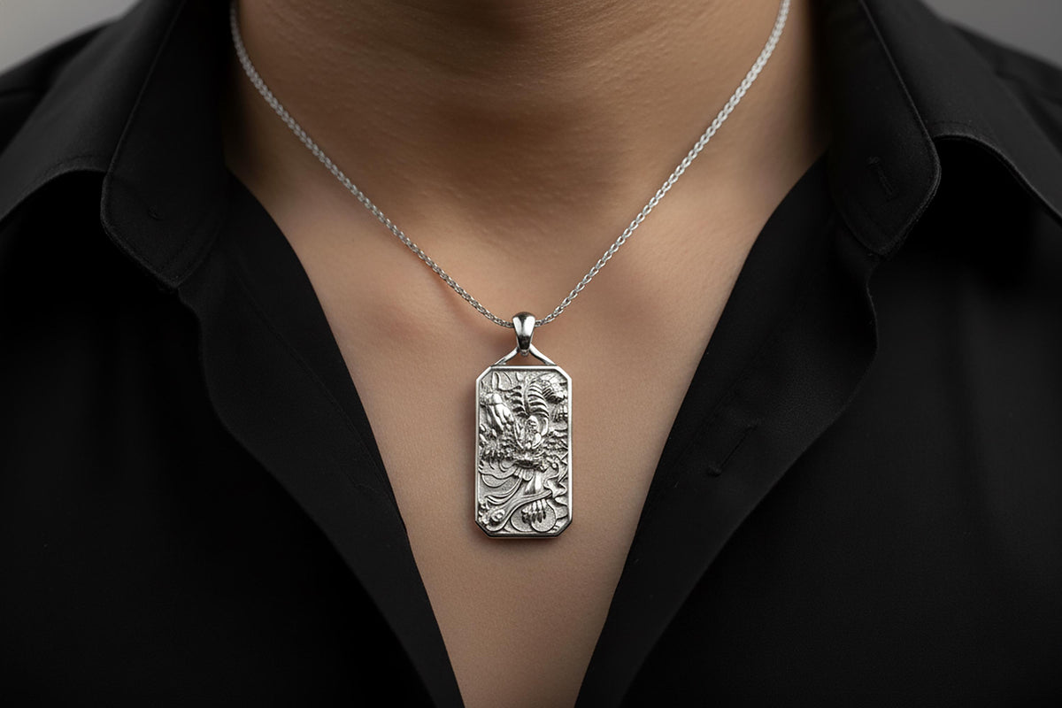 Sterling Silver Tiger Pendant Necklace, Mythical Animal Totem Jewelry