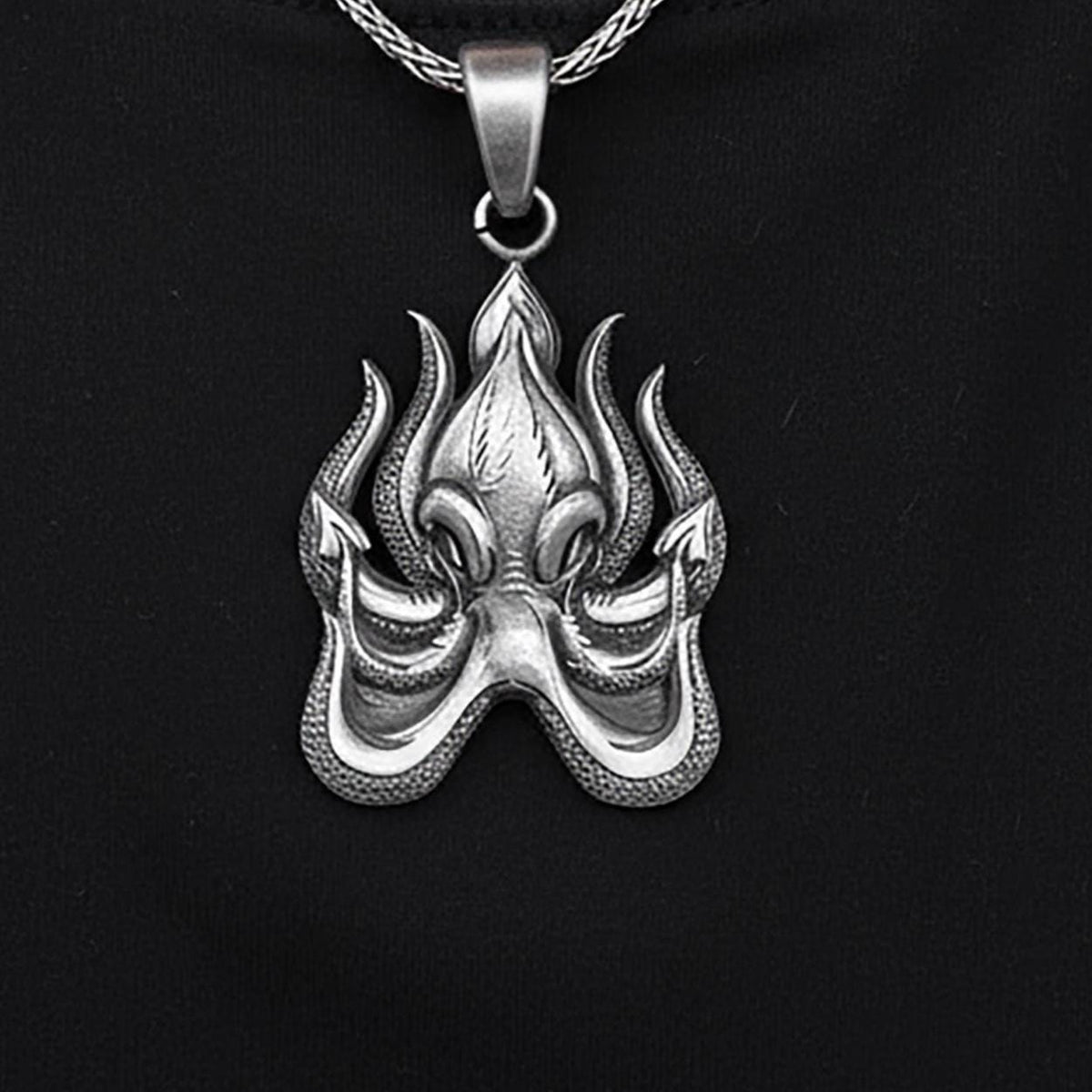 Handmade Sterling Silver Cthulhu Necklace - Gothic Sea Animal Pendant