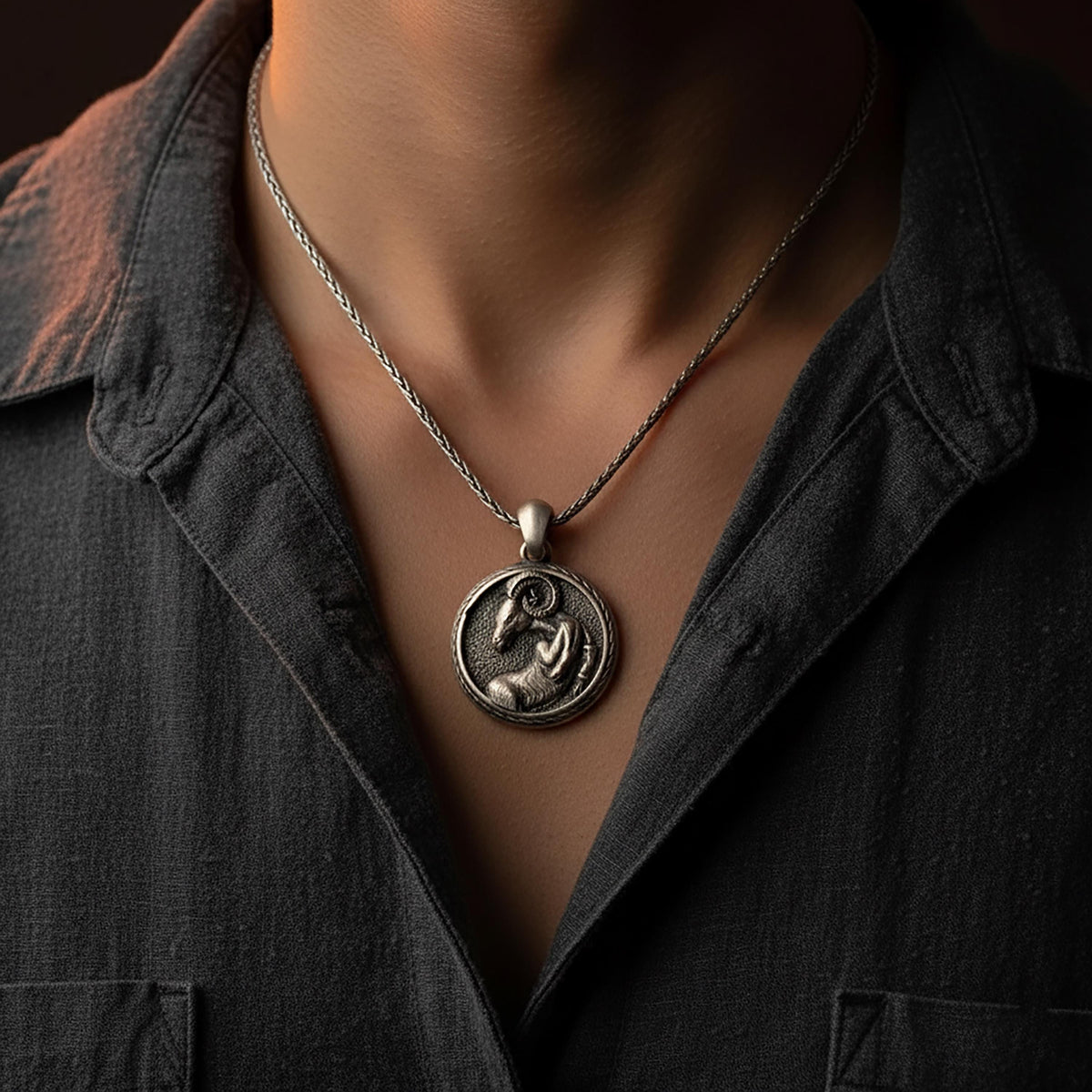 Sterling Silver Aries Pendant, Ram Symbol Zodiac Necklace
