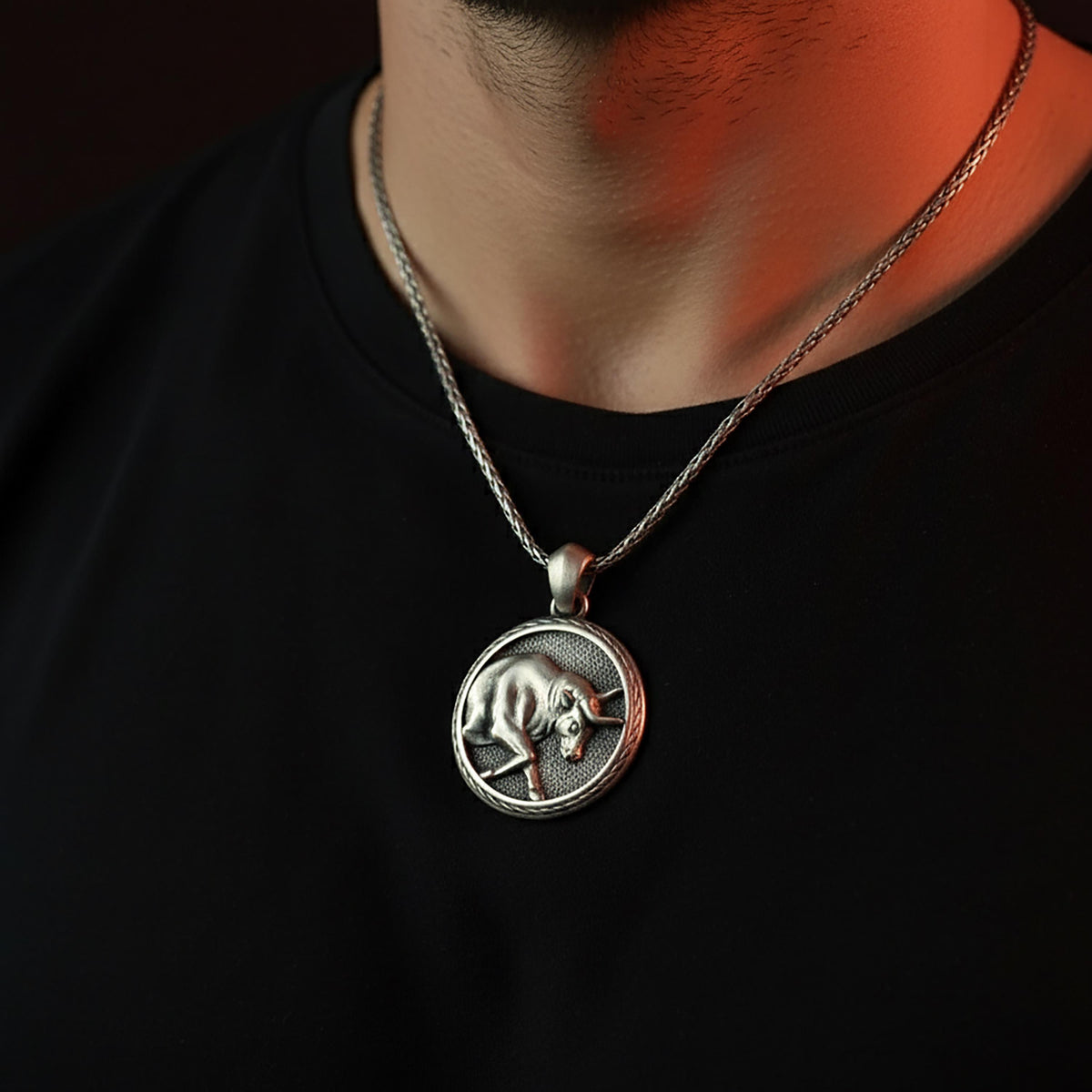 Sterling Silver Taurus Pendant, Bull Zodiac Necklace
