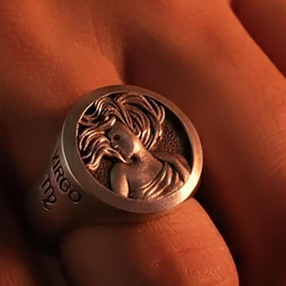 Virgo Zodiac Signet Ring – Engravable Sterling Silver Astrology Jewelry