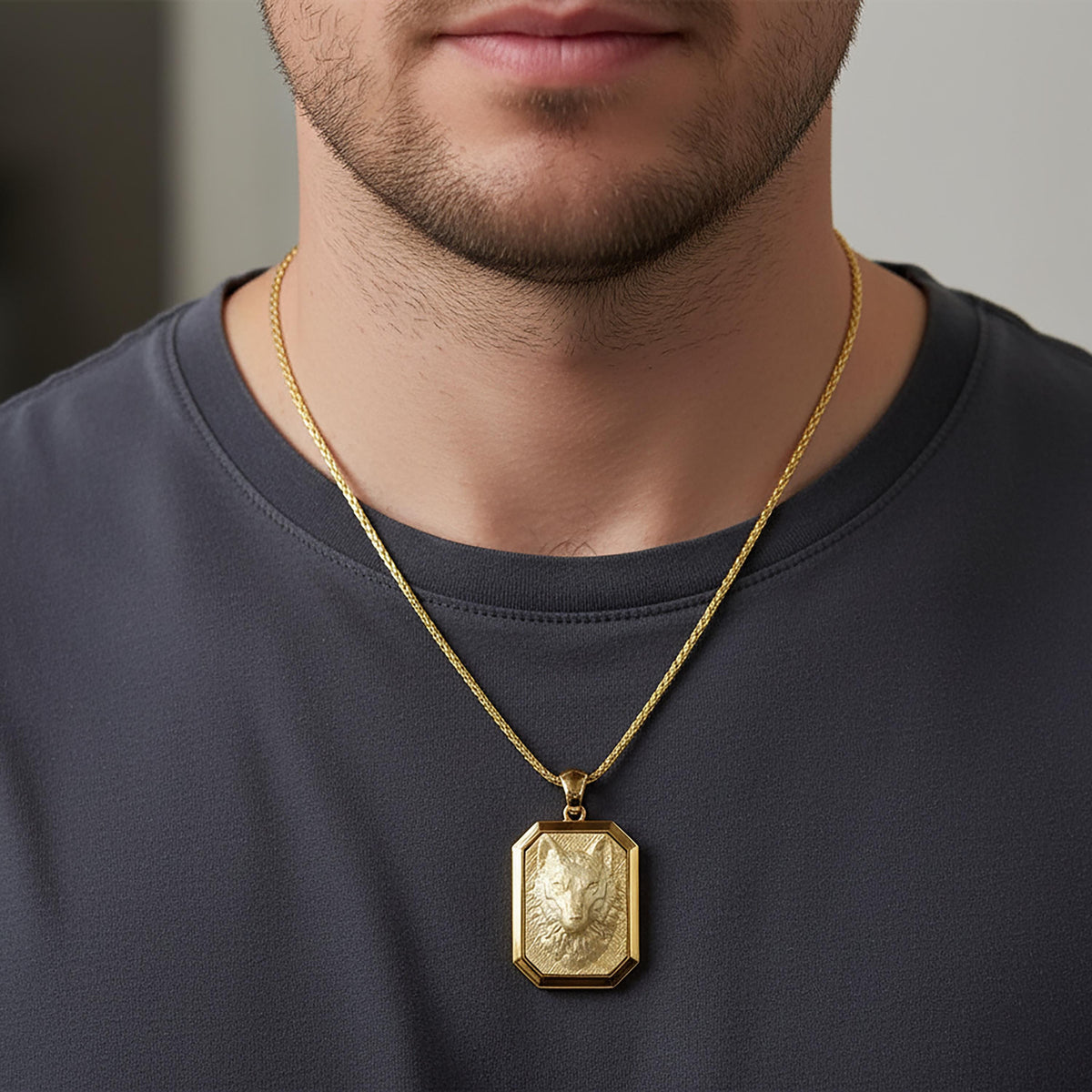 Gold Wolf Pendant | 10K 14K 18K | Spirit Animal Necklace