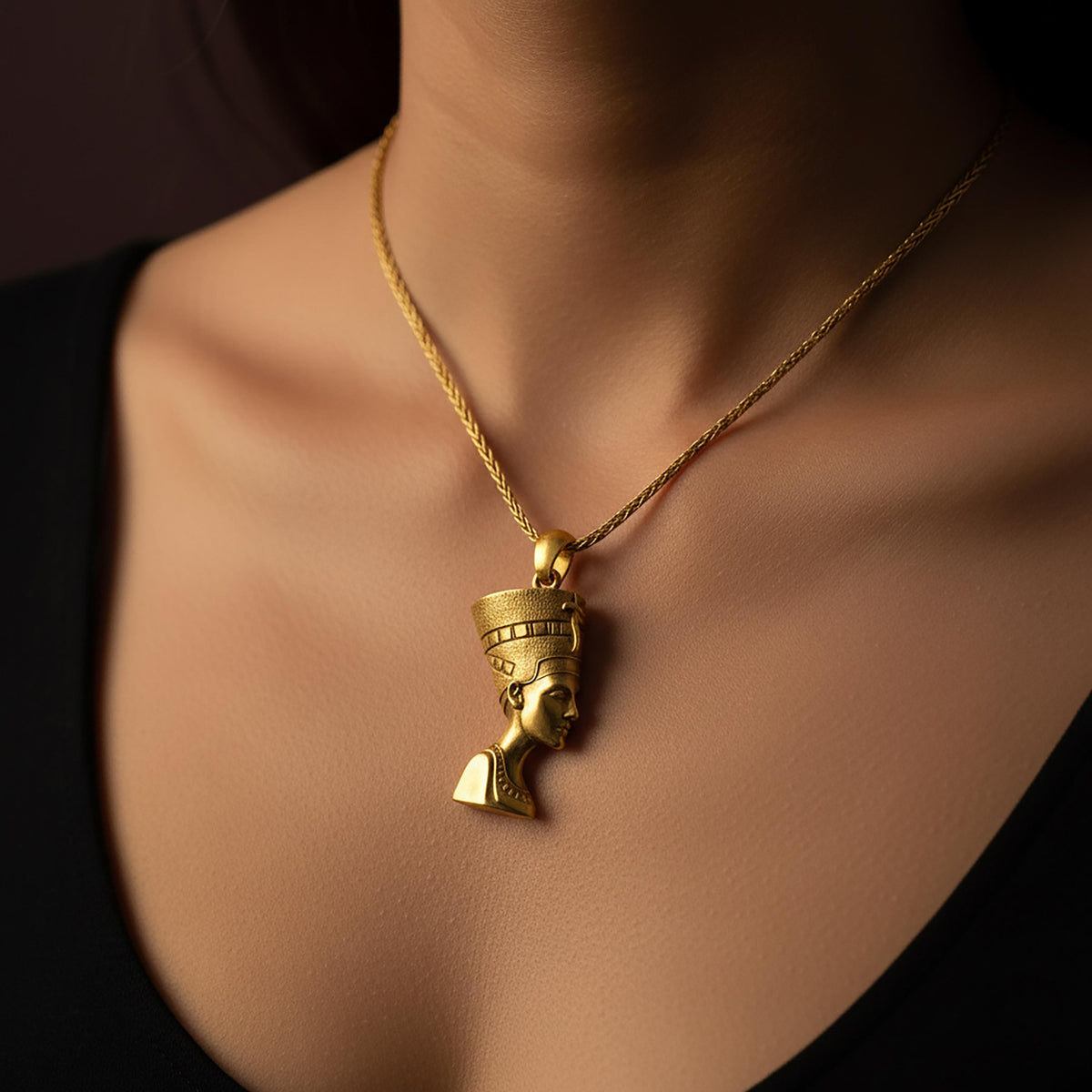 Sterling Silver Nefertiti Pendant Necklace, Egyptian Empress Charm