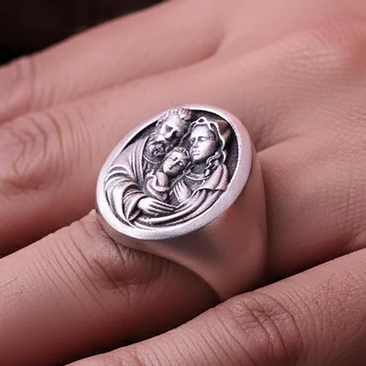 Holy Family Sterling Silver Signet Ring – Catholic Jewelry