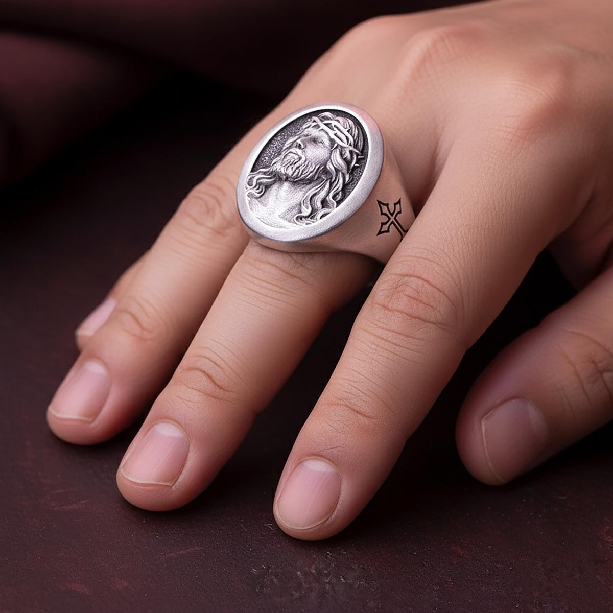 Jesus of Nazareth Ring – Sterling Silver Christian Signet, Religious Gift