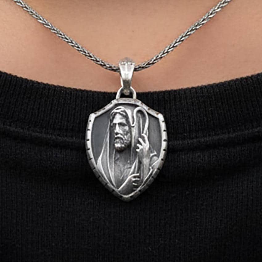 Jesus the Good Shepherd Pendant – Sterling Silver Shield Christ Medal