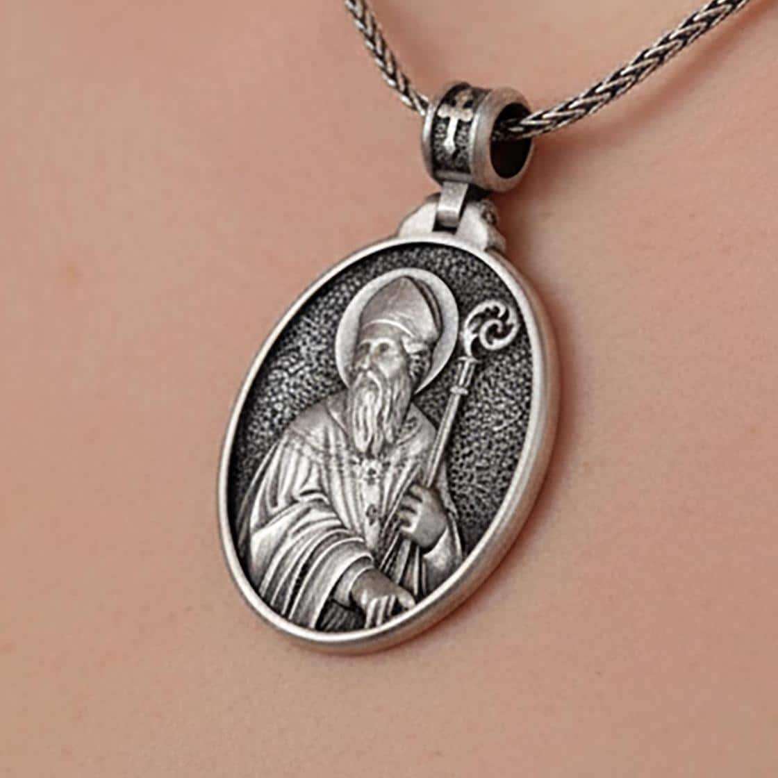 Handmade Sterling Silver Saint Patrick Pendant Necklace, Engraved Irish Heritage