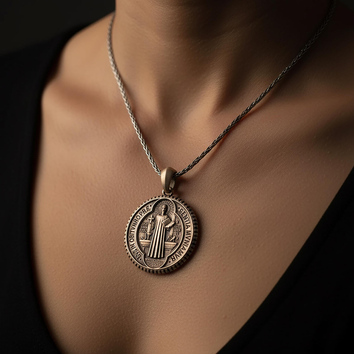 Sterling Silver St Benedict Medallion, Christian Protective Amulet
