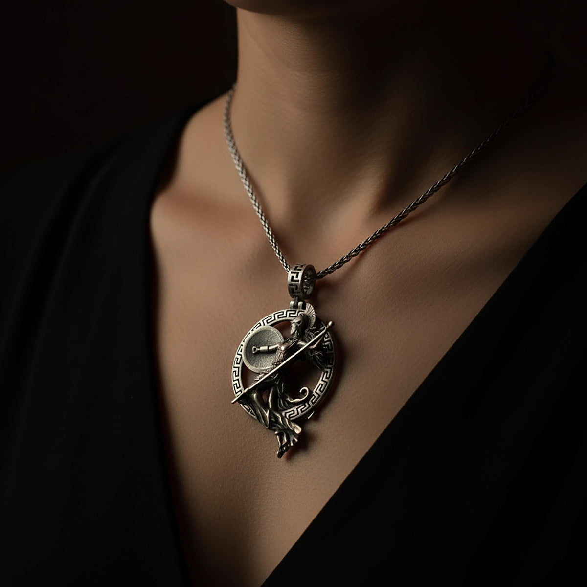 Sterling Silver Athena Necklace, Warrior Goddess Pendant