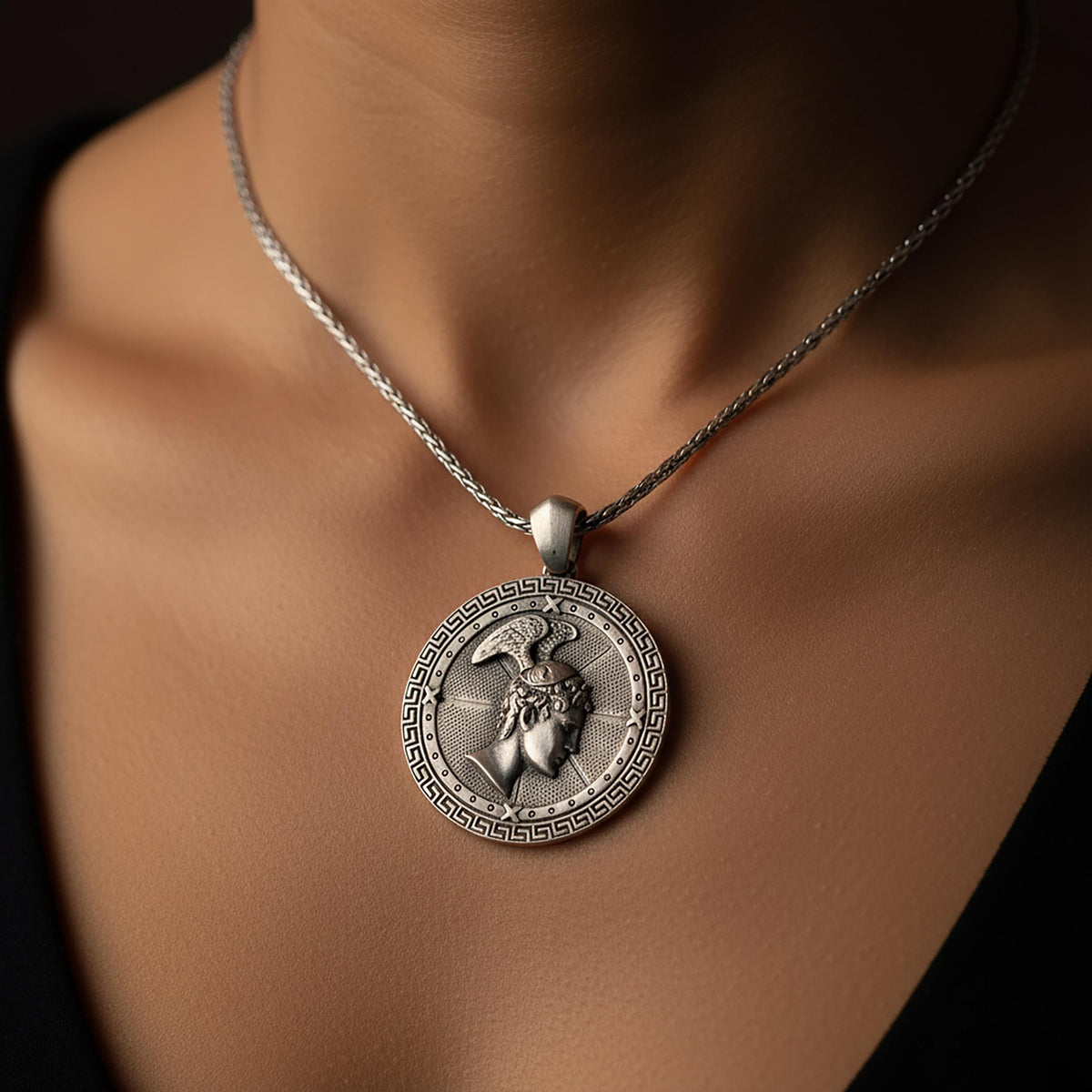 Sterling Silver Perseus Pendant, Greek Mythology Hero Charm