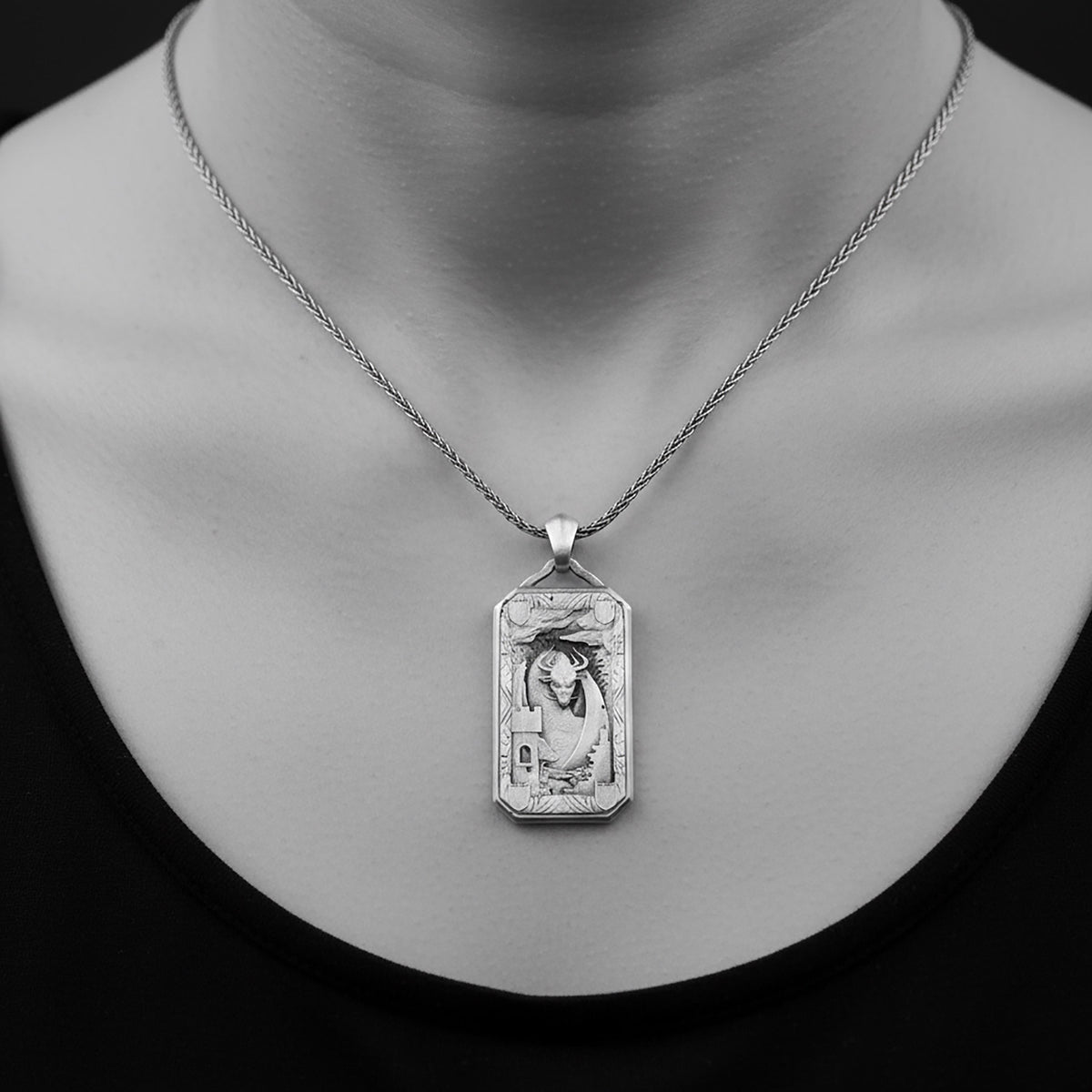 Sterling Silver Dragon Castle Pendant, Gothic Fantasy Necklace