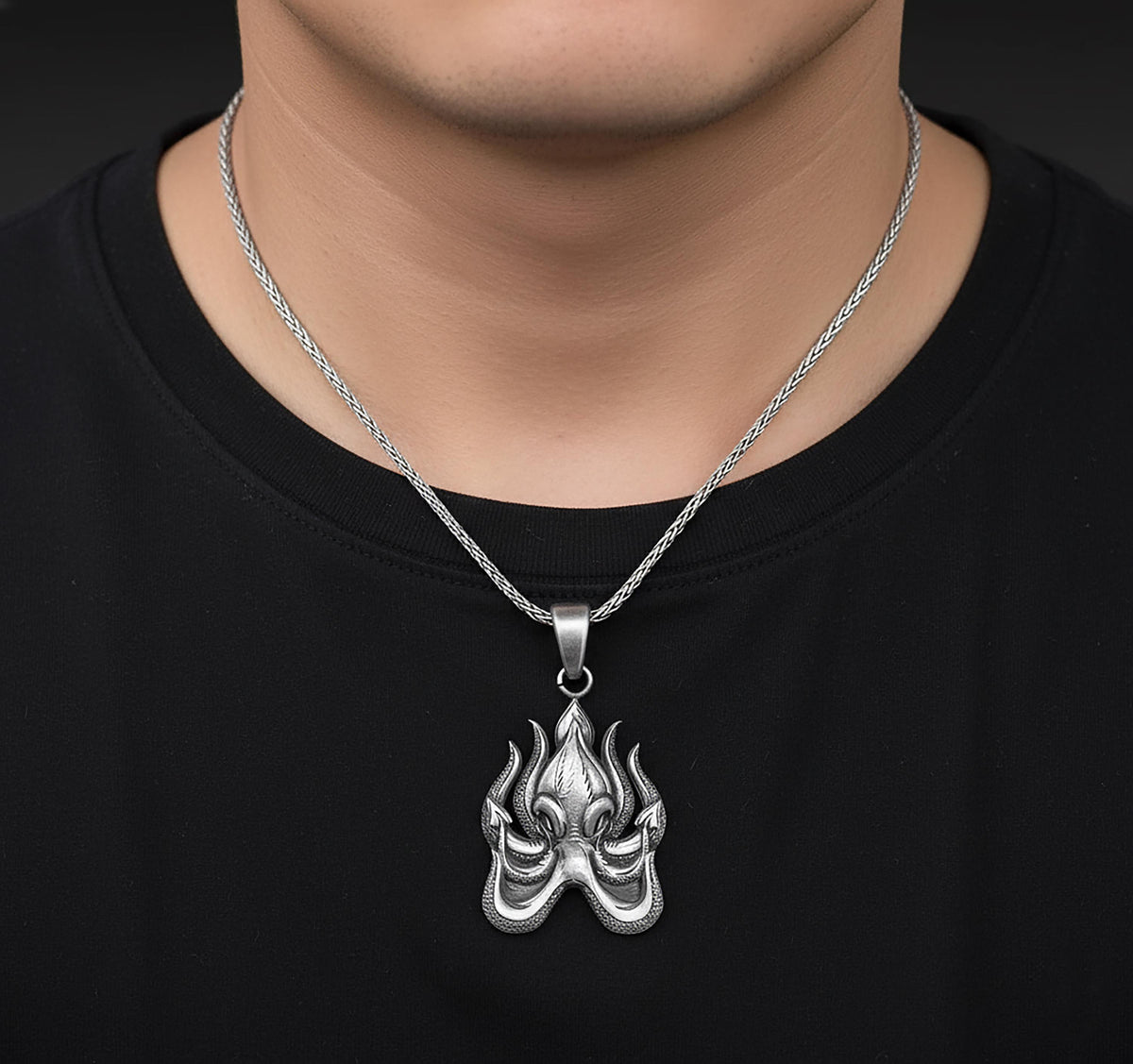 Handmade Sterling Silver Cthulhu Necklace - Gothic Sea Animal Pendant
