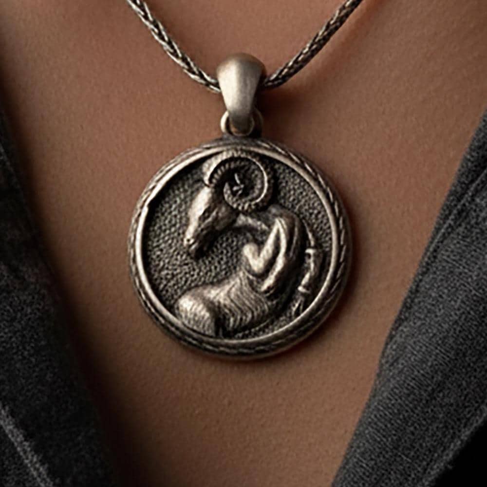 Sterling Silver Aries Pendant, Ram Symbol Zodiac Necklace