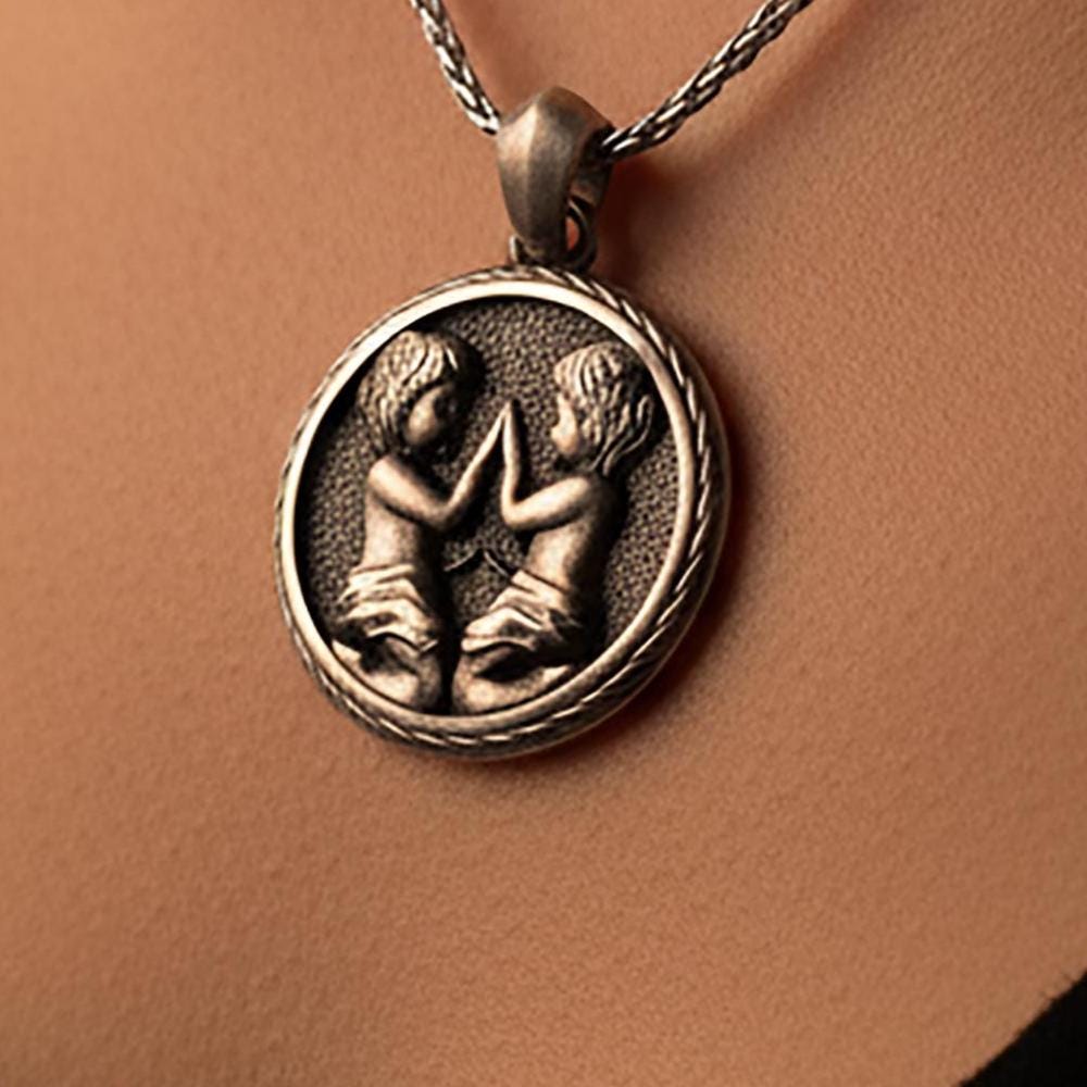 Sterling Silver Gemini Necklace, Zodiac Astrology Charm